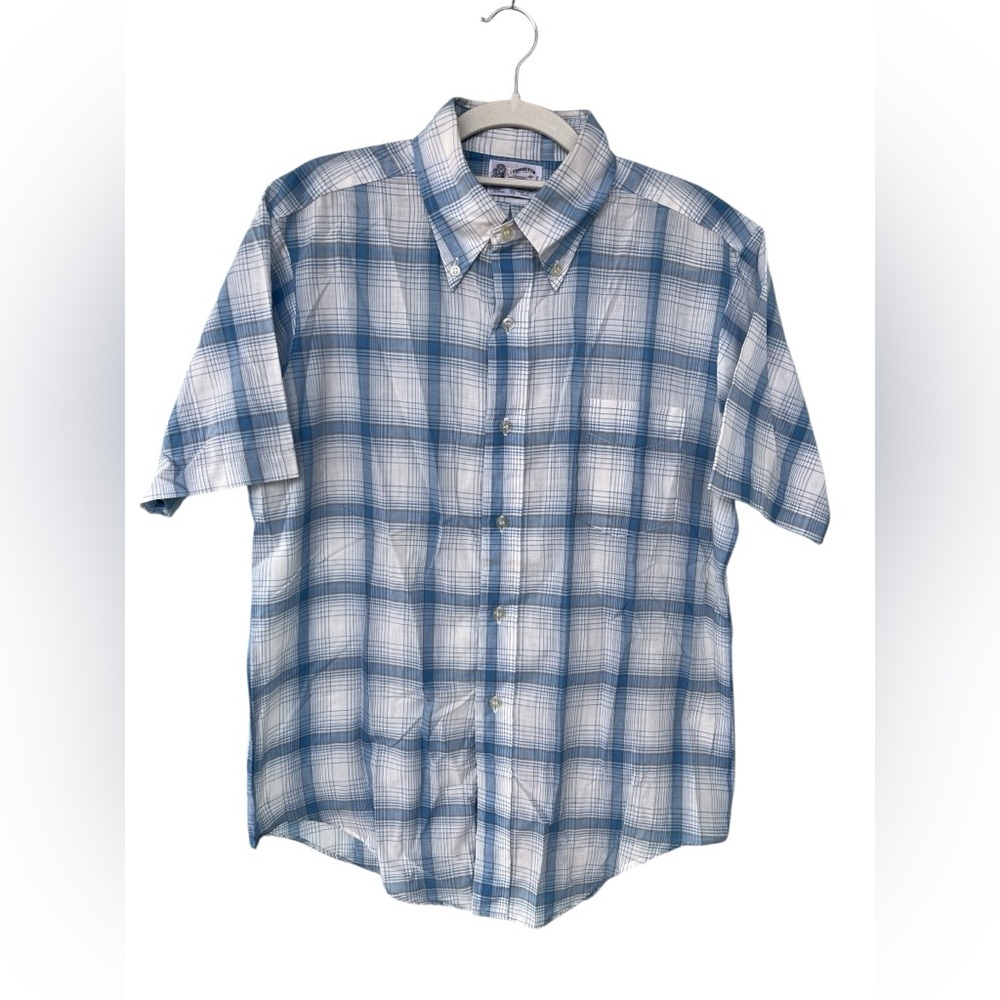 Preppy classic Blue Plaid vintage Kennington Japan short sleeve Men's Shirt-M